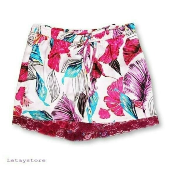 NWT Cynthia Rowley 2-Pc Floral Print Satin Lace Camisole & Shorts Pajama Set - Picture 3 of 6